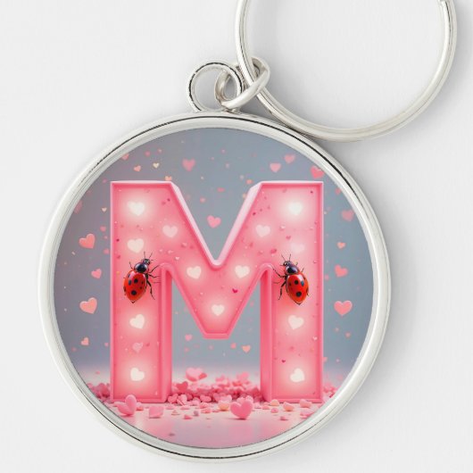 Helder Roze Letter M-ontwerp Sleutelhanger (Voorkant)