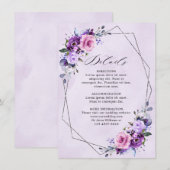Helder Roze Lila Paarse Tinten Bloemen Bruiloft Informatiekaartje (Voorkant / Achterkant)