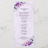 Helder roze Lila Paarse tinten bloemen bruiloft Programmakaart (Achterkant)