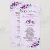 Helder roze Lila Paarse tinten bloemen bruiloft Programmakaart (Voorkant / Achterkant)