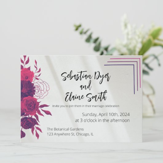 Helder Roze & Magenta Zonlicht Bloemen Huwelijk Kaart (Staand voorkant)