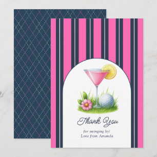 Helder Roze, Marineblauw & Witte Preppy Martini Go Bedankkaart