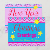 Helder roze met blauw notitiekaartje (Voorkant / Achterkant)