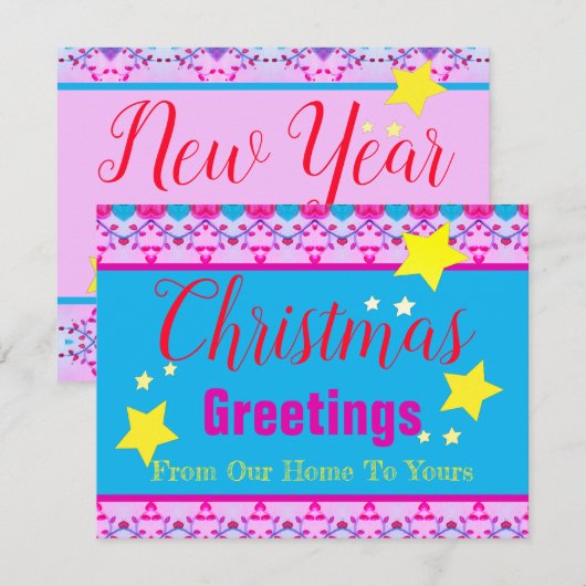 Helder roze met blauw notitiekaartje (Voorkant / Achterkant)