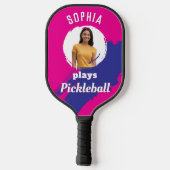 Helder roze met foto en naam gepersonaliseerd pickleball paddle (Achterkant)
