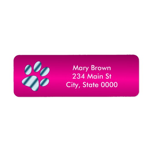Helder roze met verloop blauwe pootafdruk etiket (Voorkant)