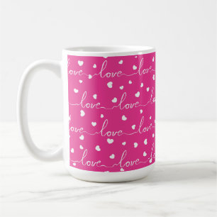 HELDER ROZE MET WIT GESCRIPTE LIEFDE MET HARTEN KOFFIEMOK