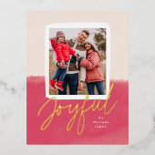 Helder Roze Modern Vrolijk Script Kerstfoto Folie Feestdagen Briefkaart (Voorkant)