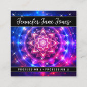 Helder roze Mystic Floral Nebula Glitter Sterren Vierkante Visitekaartje (Voorkant)