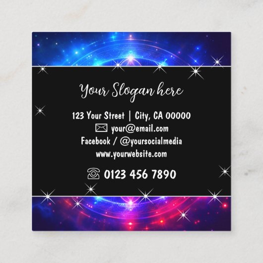 Helder roze Mystic Floral Nebula Glitter Sterren Vierkante Visitekaartje (Achterkant)