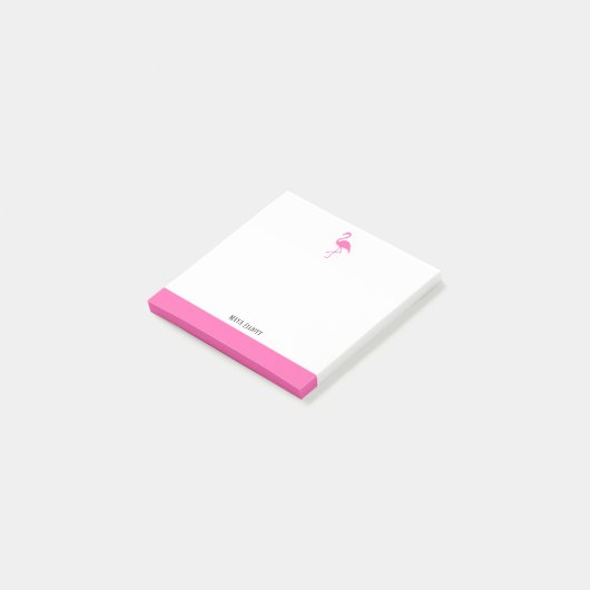 Helder Roze op Witte Flamingo & Rand w / Naam Post-it® Notes (Schuin)