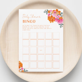 Helder roze oranje bloemen baby shower bingo spel kaart