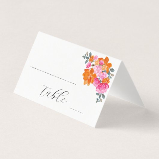 Helder Roze & Oranje Bloemen Tafel Nummer Kaart (Voorkant)
