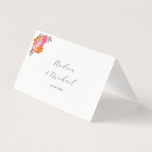 Helder Roze & Oranje Bloemen Tafel Nummer Kaart (Achterkant)