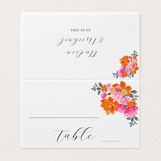 Helder Roze & Oranje Bloemen Tafel Nummer Kaart (Buitenkant ongevouwen)