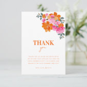 Helder Roze Oranje Waterverf Bloem Bruiloft Bedankkaart (Staand voorkant)