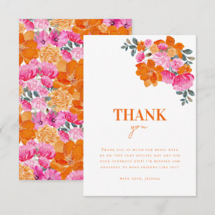 Helder Roze & Oranje Waterverf Bloemen Baby shower Bedankkaart