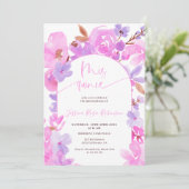 Helder roze paarse bloemige quinceanera kaart (Staand voorkant)