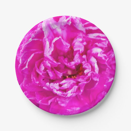 Helder Roze Pioen Borden, 7" rond Papieren Bordje (Voorkant)