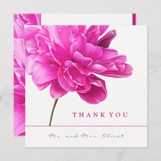 Helder roze pioen bruiloft dank u kaart (Voorkant / Achterkant)