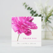 Helder roze pioen bruiloft dank u kaart (Staand voorkant)