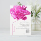 Helder roze pioen bruiloft details informatiekaartje (Staand voorkant)