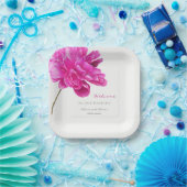 Helder roze pioen bruiloft welkom papieren bordje (Feest)