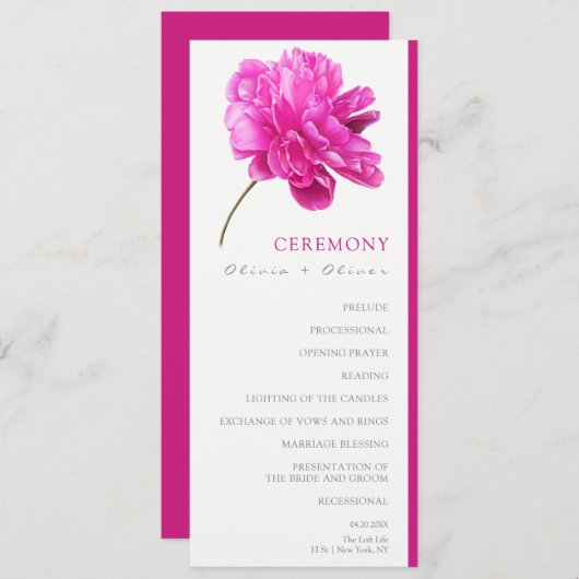 Helder Roze Pioen Trouw Programmakaart (Voorkant / Achterkant)