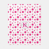 Helder Roze Polka Dots Aangepaste Naam & Monogram Fleece Deken (Voorkant)