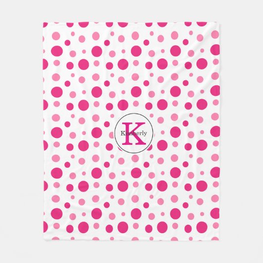 Helder Roze Polka Dots Aangepaste Naam & Monogram Fleece Deken (Voorkant)