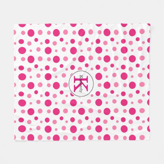 Helder Roze Polka Dots Aangepaste Naam & Monogram Fleece Deken (Voorkant (Horizontaal))