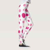 Helder Roze Polka Dots Aangepaste Naam & Monogram Leggings (Rechts)