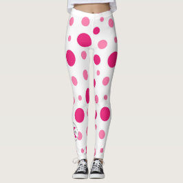 Helder Roze Polka Dots Aangepaste Naam & Monogram Leggings