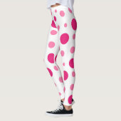 Helder Roze Polka Dots Aangepaste Naam & Monogram Leggings (Links)