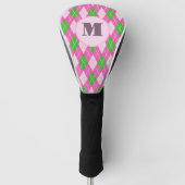 Helder roze preppy argyle aangepaste monogram dame golfheadcover (Voorkant)