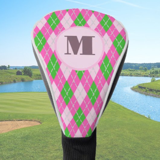 Helder roze preppy argyle aangepaste monogram dame golfheadcover