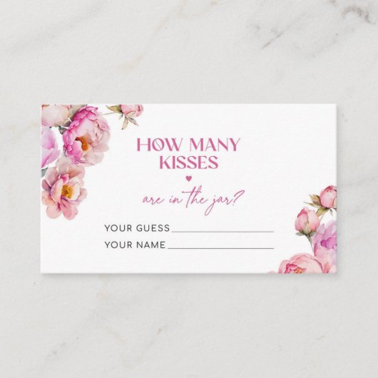 Helder roze raden hoeveel kussen bruids spel informatiekaartje (Voorkant)