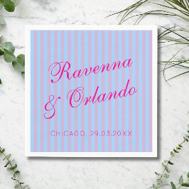 Helder Roze Retro Blauw Roze Streep Bruiloft Servet