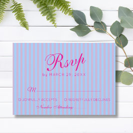 Helder Roze Retro Blauwe Roze Streep Bruiloft RSVP Kaartje
