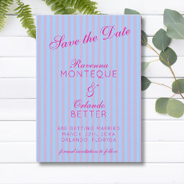 Helder Roze Retro Blauwe Roze Streep Bruiloft Save The Date