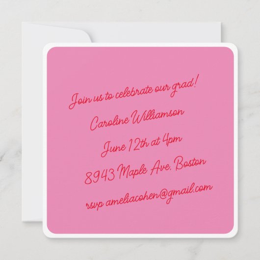 Helder Roze Rood Script Minimalistische Graduation Kaart (Voorkant)