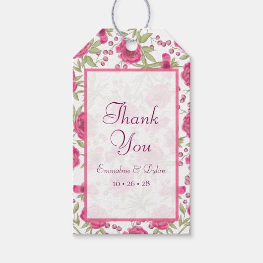 Helder Roze Roos Bruiloft Cadeaulabel (Voorkant)