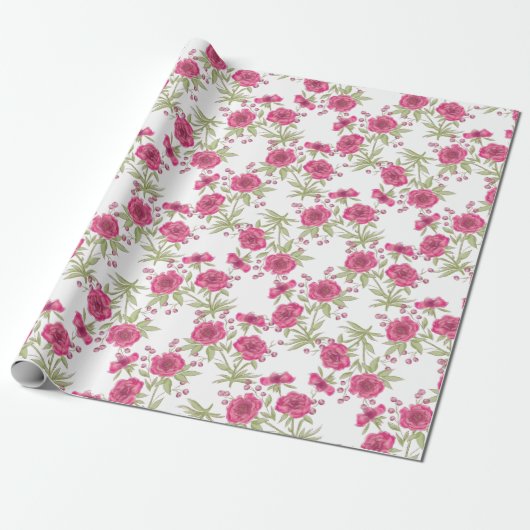 Helder Roze Roos Bruiloft Cadeaupapier (Uitgerold)