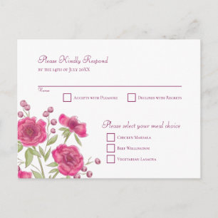 Helder Roze Roos Huwelijk RSVP Antwoord Feestdagenkaart