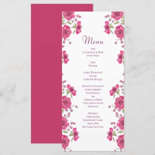 Helder Roze Roos Huwelijksmenu's Menu (Voorkant / Achterkant)