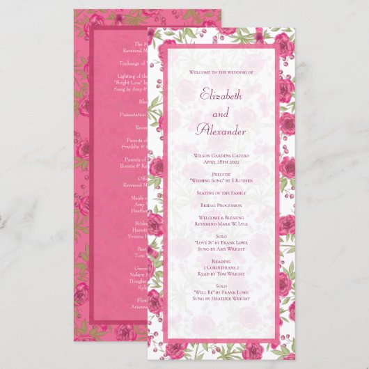 Helder Roze Roos Huwelijksprogramma's Menu (Voorkant / Achterkant)