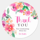 Helder roze roze herfst bloemige dank bruidsuitnod ronde sticker (Voorkant)