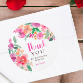 Helder roze roze herfst bloemige dank bruidsuitnod ronde sticker