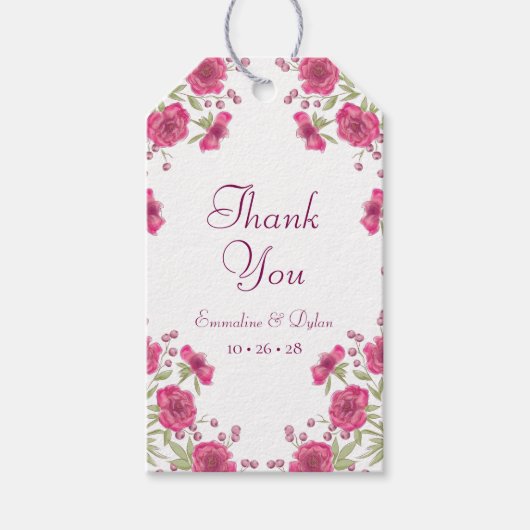 Helder Roze Rozen Bruiloft Cadeaulabel (Voorkant)