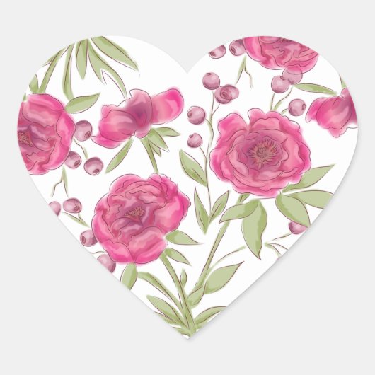 Helder Roze Rozen Bruiloft Hart Sticker (Voorkant)